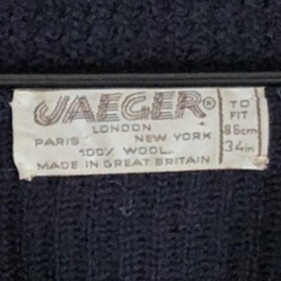 VTG JAEGER 100% Wool Shawl Collar Cardigan Sweater Sz S/M 34" Blue Pockets - Picture 6 of 9